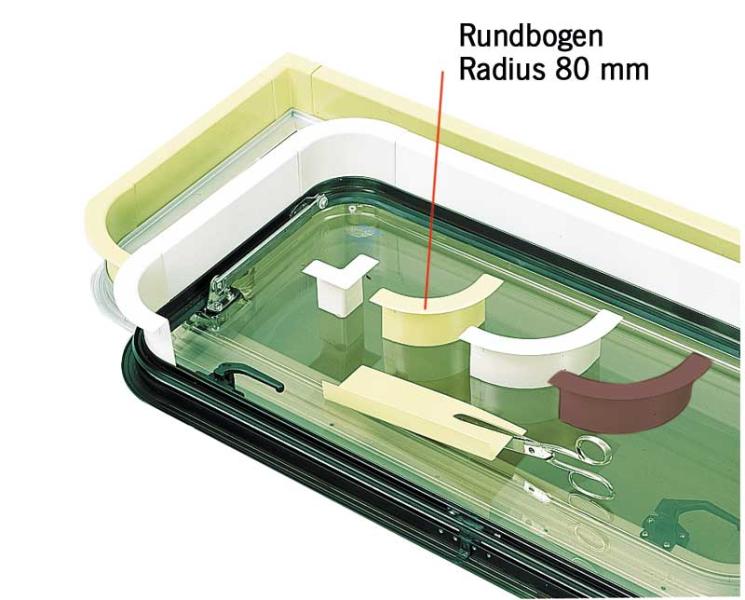 Fensterabdeckprofil, Fensterrahmen -Rundbogen Radius 80 mm