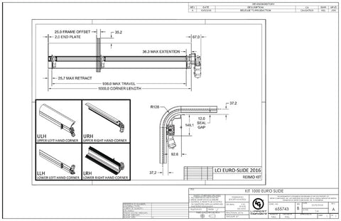 Kit standard per sistema Euro Slide per lunghezza di estensione 1000 mm