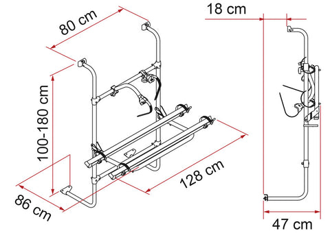 Porte-vélos arrière en aluminium Carry Bike Caravan Universal, complet pour 2 vélos