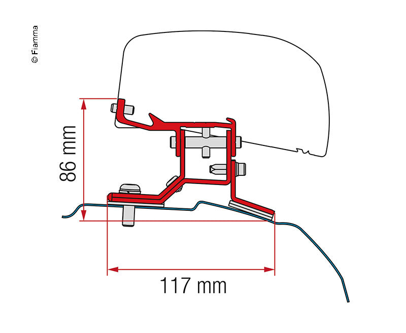 Adapter für Dachmarkise F40van Ford Transit Custom kurzer Radstand UK-Version