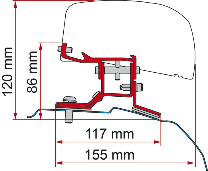 Adapter für Dachmarkise F40van Ford Transit Custom kurzer Radstand