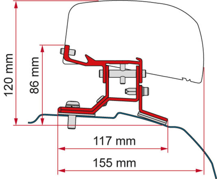 Adapter für Dachmarkise F40van Ford Transit Custom langer Radstand