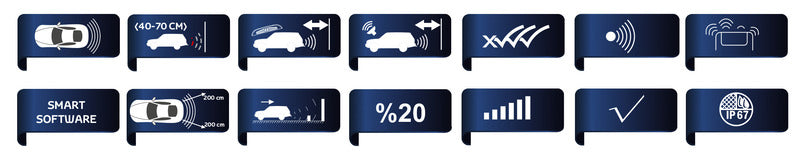 Rückfahrwarner für Fahrradträger mit 2 schwarzen Sensoren und Display