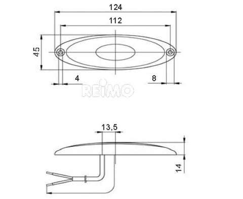 Luce di posizione a LED, 12V, 1W, trasparente, telaio trasparente IP67, cavo da 500 mm