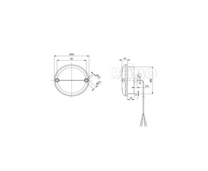 LED-BremsSchlußleuchte 12V, 3/3/0, 3W IP67 500 mm Kabel rot