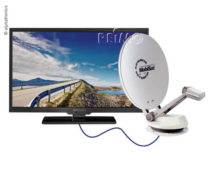 Parabolantenne 75cm, Twin-LNB & alphatronics 24"TV-Gerät