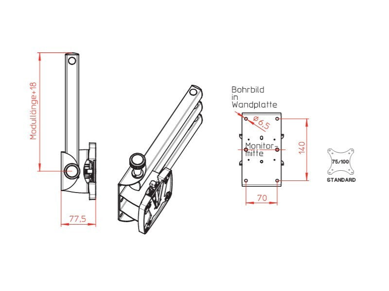 Tft Halter SKY 10N 780mm (2x350mm) für Wandmontage