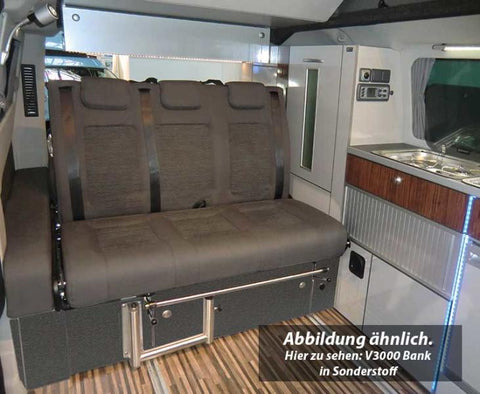 Banquette couchage Ford Custom V3000 taille 10 3 places, sellerie Classic gris bicolore.