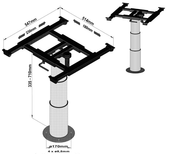 Einsäulen-Liftgestell, Verschiebung X=180mm,Y=230mm