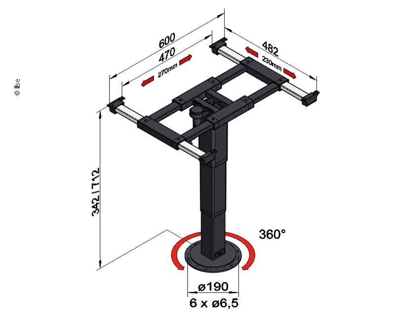 Liftgestell mit Verdrehung und Verschiebung 342-712mm