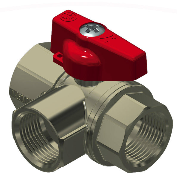 Dreiweg Aluminium-Absperrhahn, 1/2" Innengewinde, mit kurzem Griff