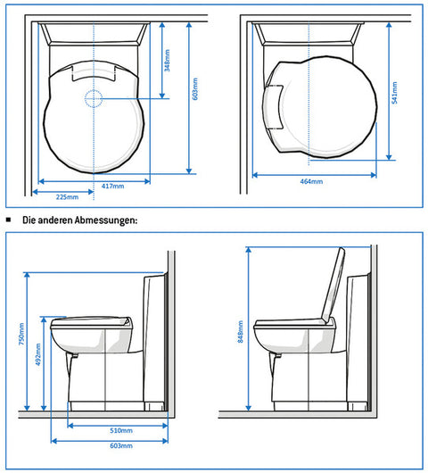Cassettentoilette C262-CWE, Spülung elektrisch, Kunststoff weiß