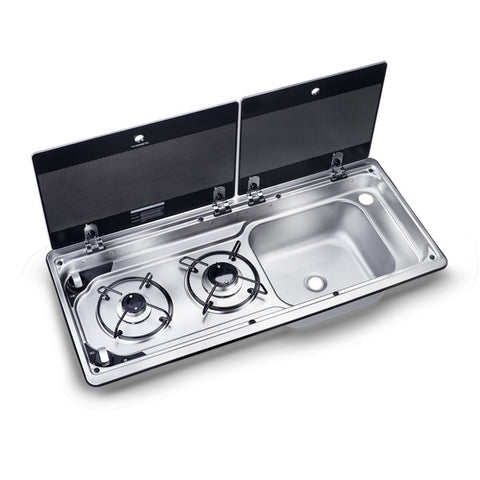 Piano cottura-lavello con coperchio in vetro in 2 parti - M09722R