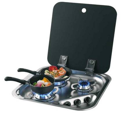 cuisinière 3 feux 30 mbar en acier inoxydable