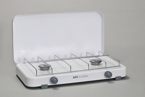 Cuisinière à gaz Rumba avec Piezo et sécurité d'allumage 2 feux - Blanc - 50 mbar