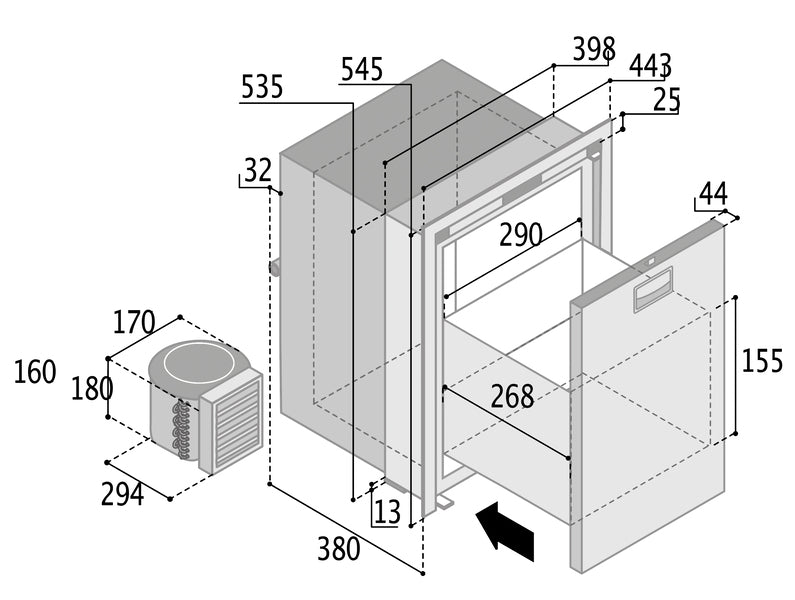 Vitrifrigo C42LX Edelstahl-Kühlschrank - 12/24V, 42 Liter