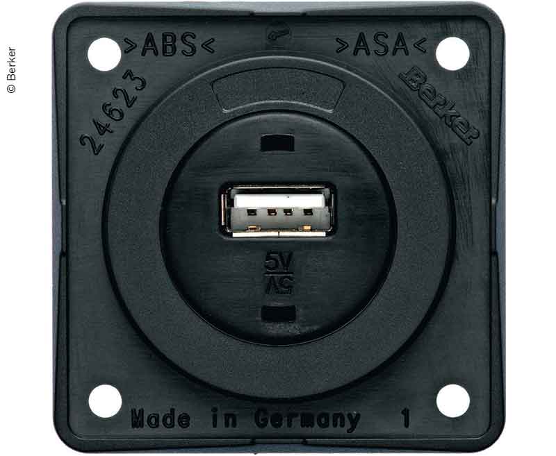 USB-Einbaubuchse, anthrazit matt, 12V, 3A Ausgangsstrom