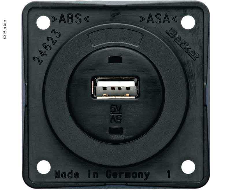 USB-Einbaubuchse, schwarz matt, 12V, 3A Ausgangsstrom