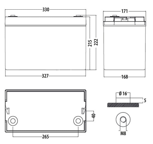 Carbest AGM Batterie 100Ah PL - 330x171x220 mm