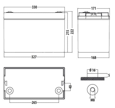 Carbest AGM Batterie 100Ah PL - 330x171x220 mm