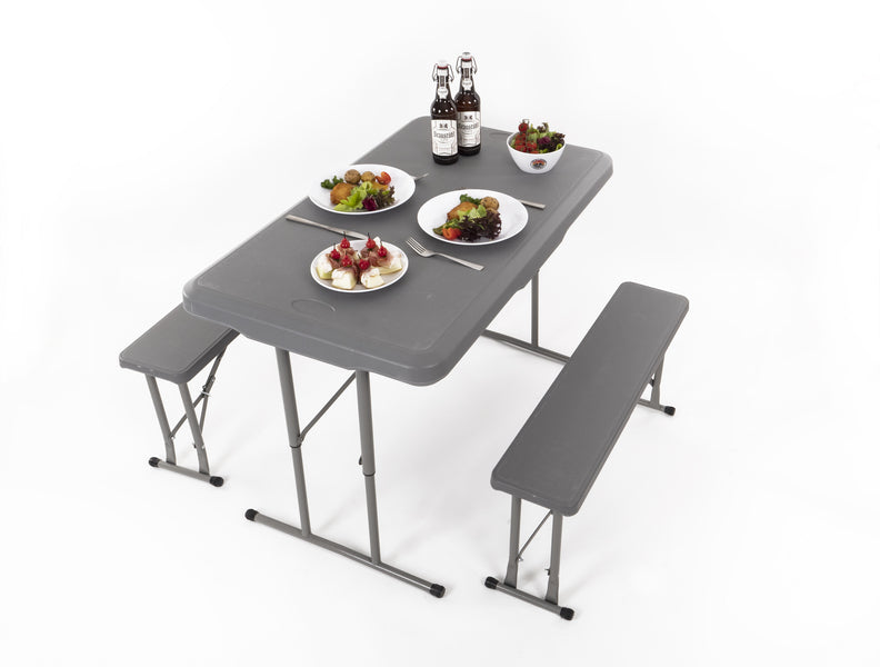 Garnitur EASY - Tisch 105x65cm u. 2 Bänke 84,5x20cm, grau