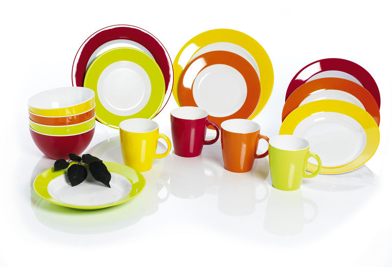 Melamin Teller Set Rainbow, 12-tlg. f. 4 Personen, rot, orange, gelb + limegreen