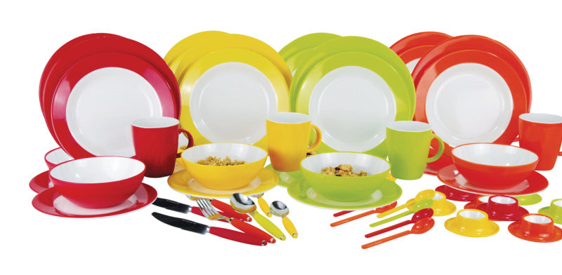 Melamin Teller Set Rainbow, 12-tlg. f. 4 Personen, rot, orange, gelb + limegreen