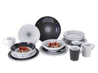 Service de table Camp4 Premium en mélamine noir et blanc - pour 4 personnes