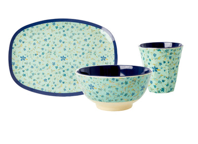 Geschirr-Set RICE BLUE FLOWER 3tlg.Teller, Schüssel, Becher