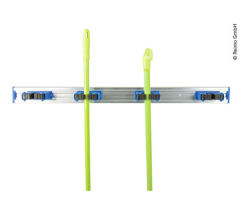 Besen Halterung mit 5 Clips in blau, 70cm