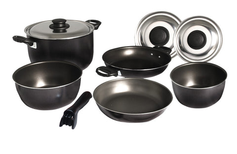 Ensemble de casseroles de camping Camp4 9 pièces - argent/noir