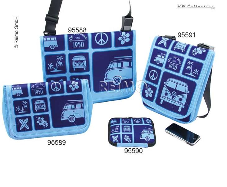 VW Collection Schultertasche, quer, Sufer-Style, blau, Neopren, 28x27x10cm