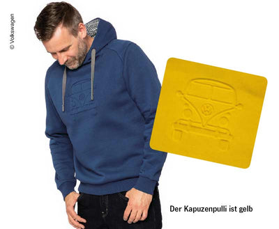 Kapuzenpullover VW Bulli, Größe S, gelb, 65% Baumwolle/35% Polyester