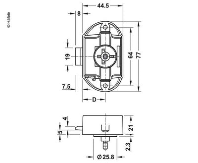 Aufschraub-Riegelschloss, Push-Lock einseitig bedienbar 25mm, braun